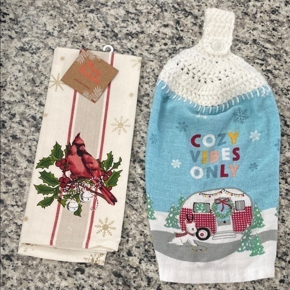 Festive Kitchen Towel Set with Cardinal and Cozy Vibes Design